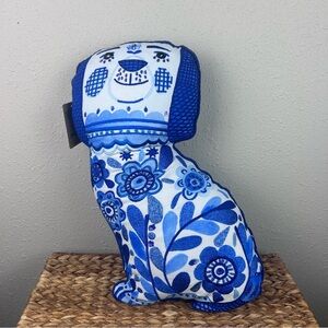 NWT Kay Widdowson Blue and White Embellished Embroidered Floral Dog Pillow